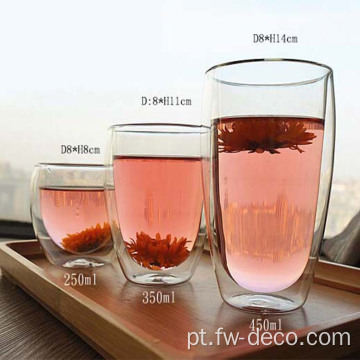 xícara de vidro de parede dupla personalizada